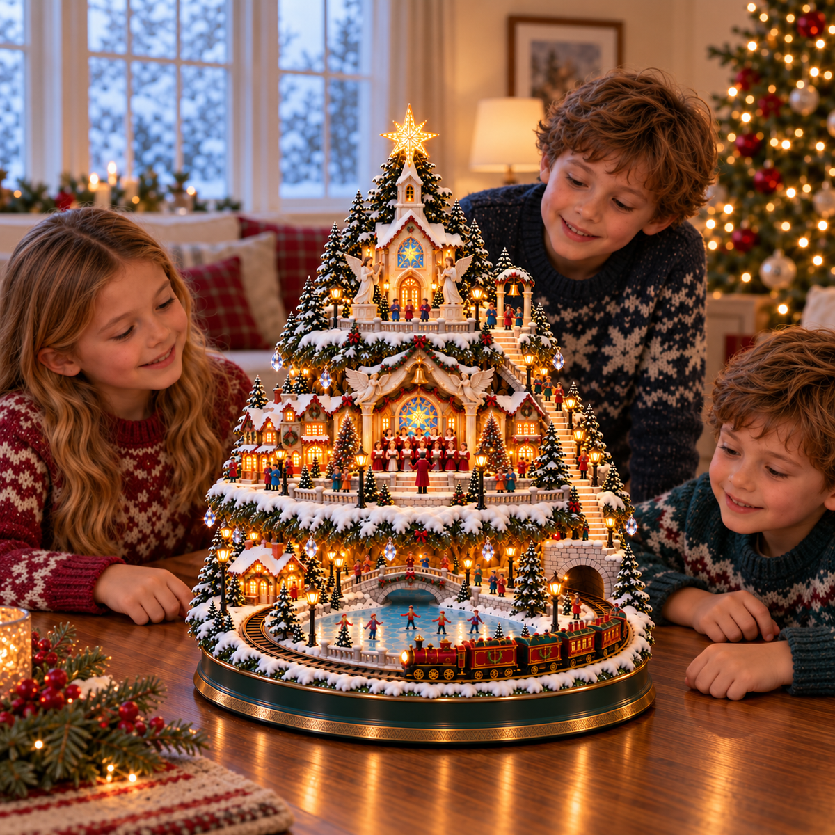 🎁🚂LAST DAY 49%✨ Lighted Christmas Village Tree with Train & Carousel✨
