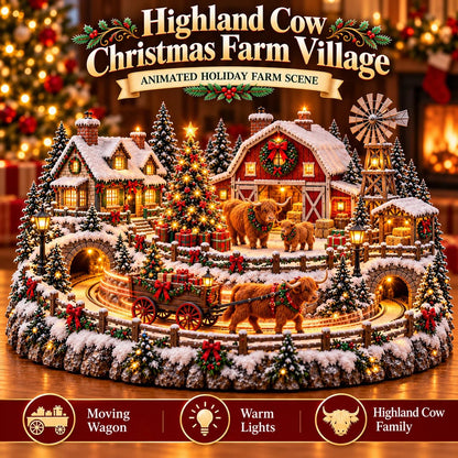 🐮 Highland Cow Christmas Farm Village – Lighted Farmhouse Holiday Décor 🎄✨