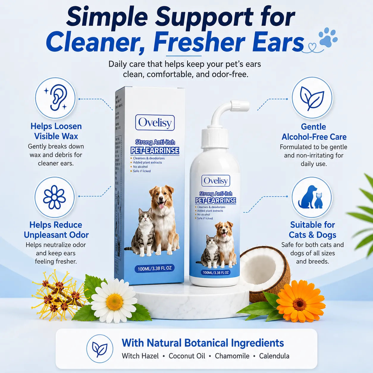 Gentle Pet Ear Wash | Odor-Free Cleaning for Dogs & Cats