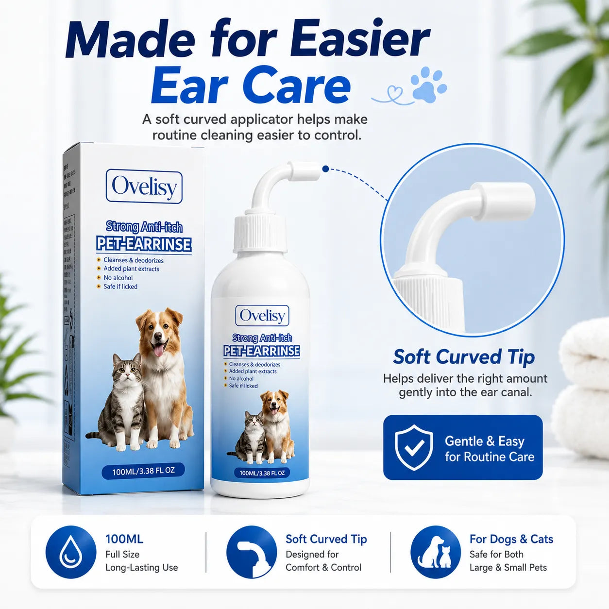 Gentle Pet Ear Wash | Odor-Free Cleaning for Dogs & Cats