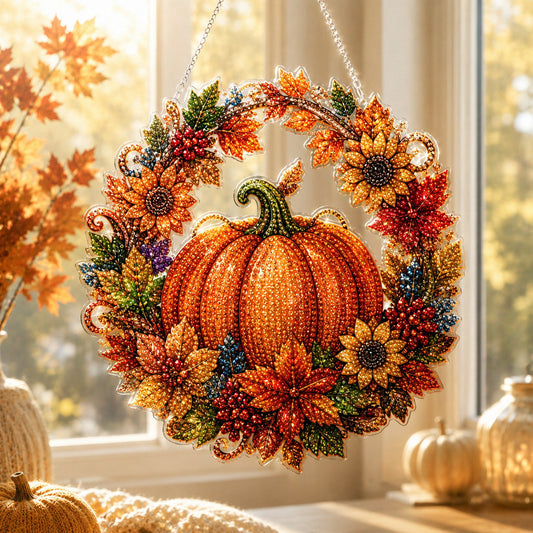 🔥Last Day 49% OFF - 🍂✨Autumn Harvest Pumpkin Diamond Art Hanging Ornament Kit
