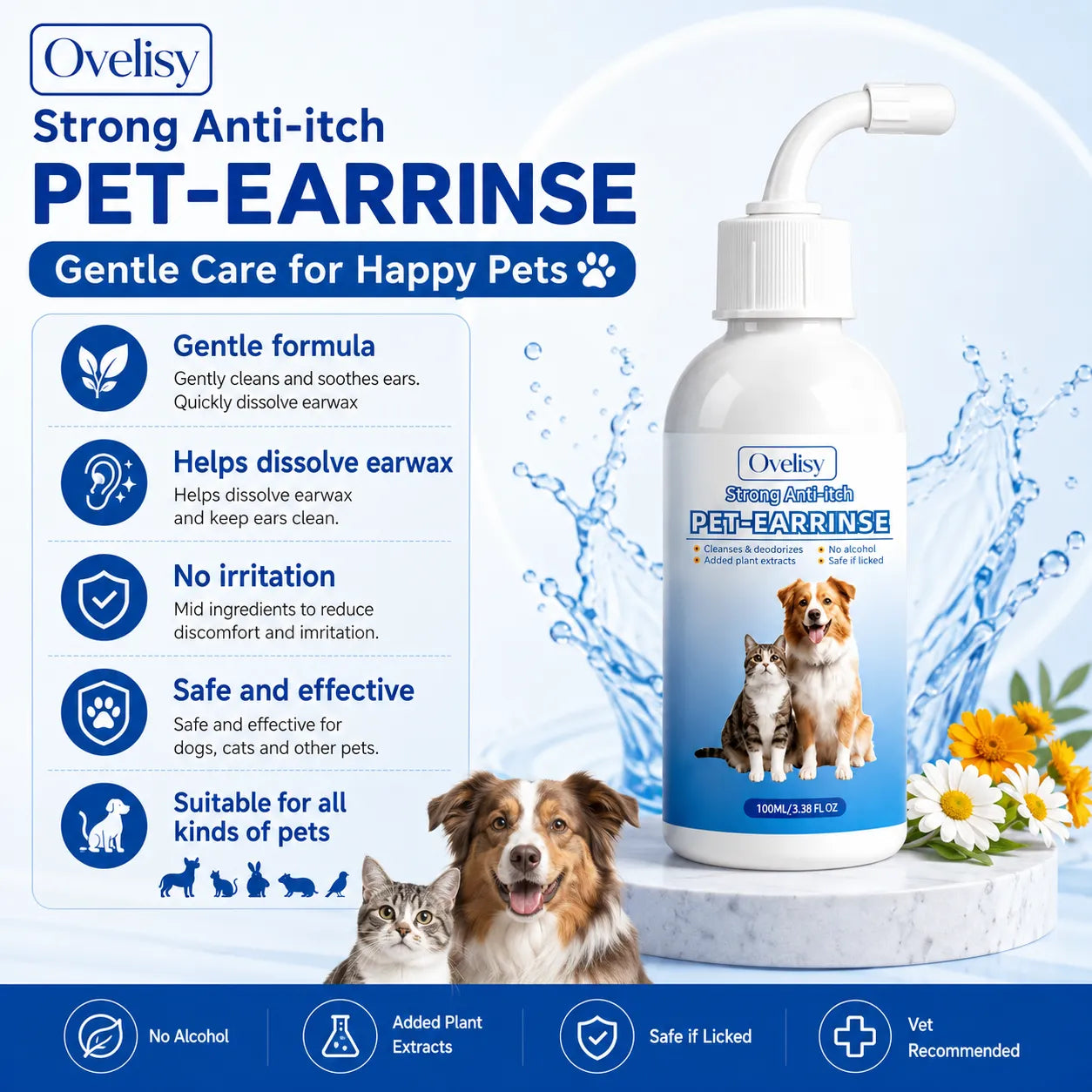 Gentle Pet Ear Wash | Odor-Free Cleaning for Dogs & Cats
