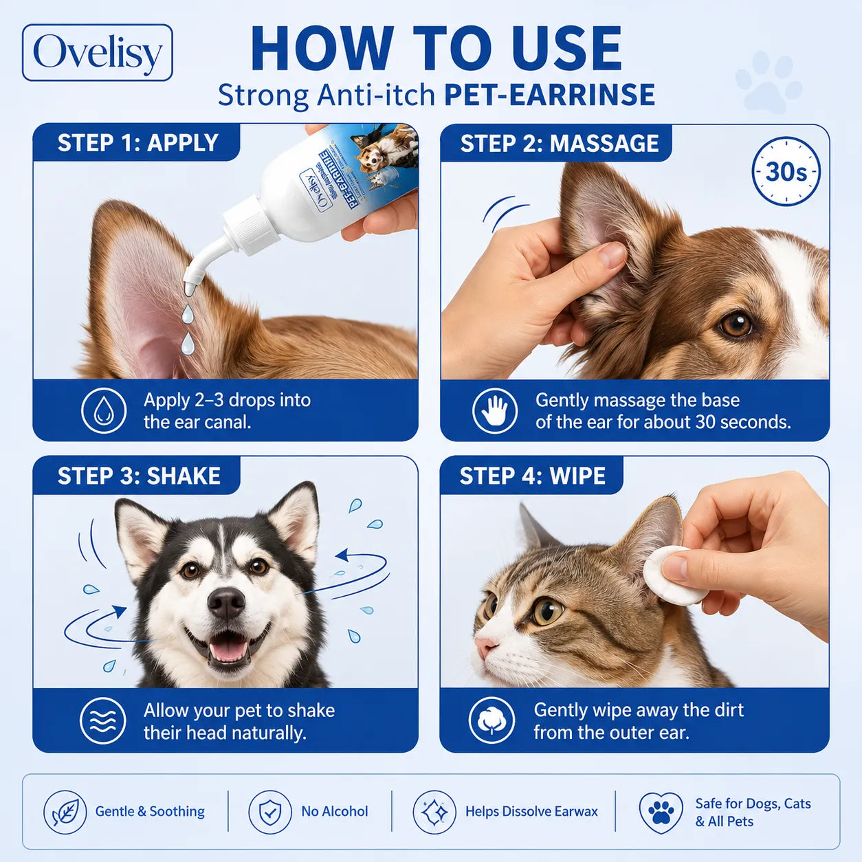 Gentle Pet Ear Wash | Odor-Free Cleaning for Dogs & Cats