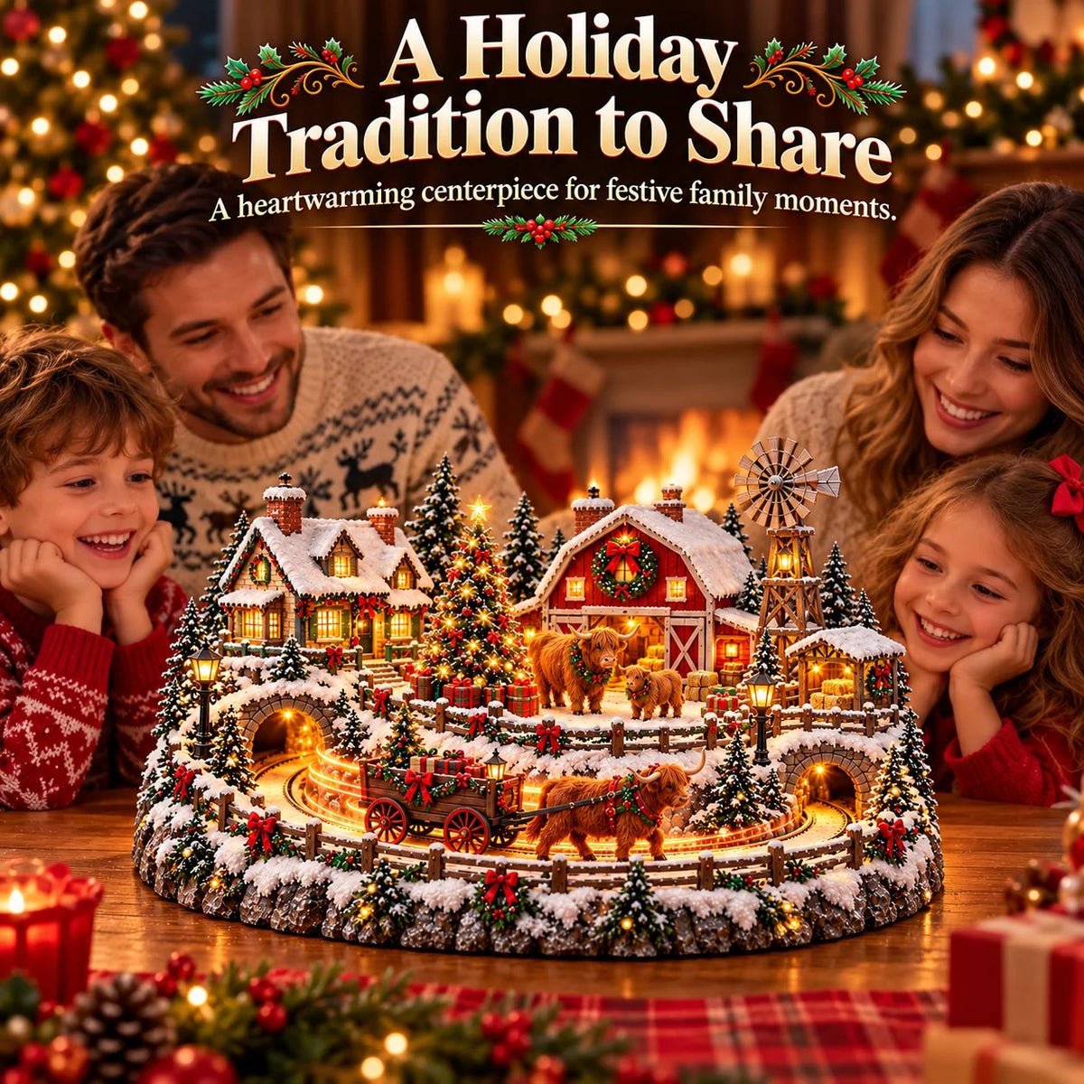 🐮 Highland Cow Christmas Farm Village – Lighted Farmhouse Holiday Décor 🎄✨