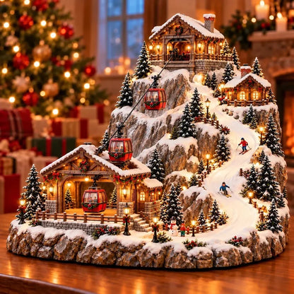 🚡Animated Christmas Mountain Cable Car & Ski Village Scene ✨