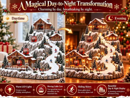 🚡Animated Christmas Mountain Cable Car & Ski Village Scene ✨