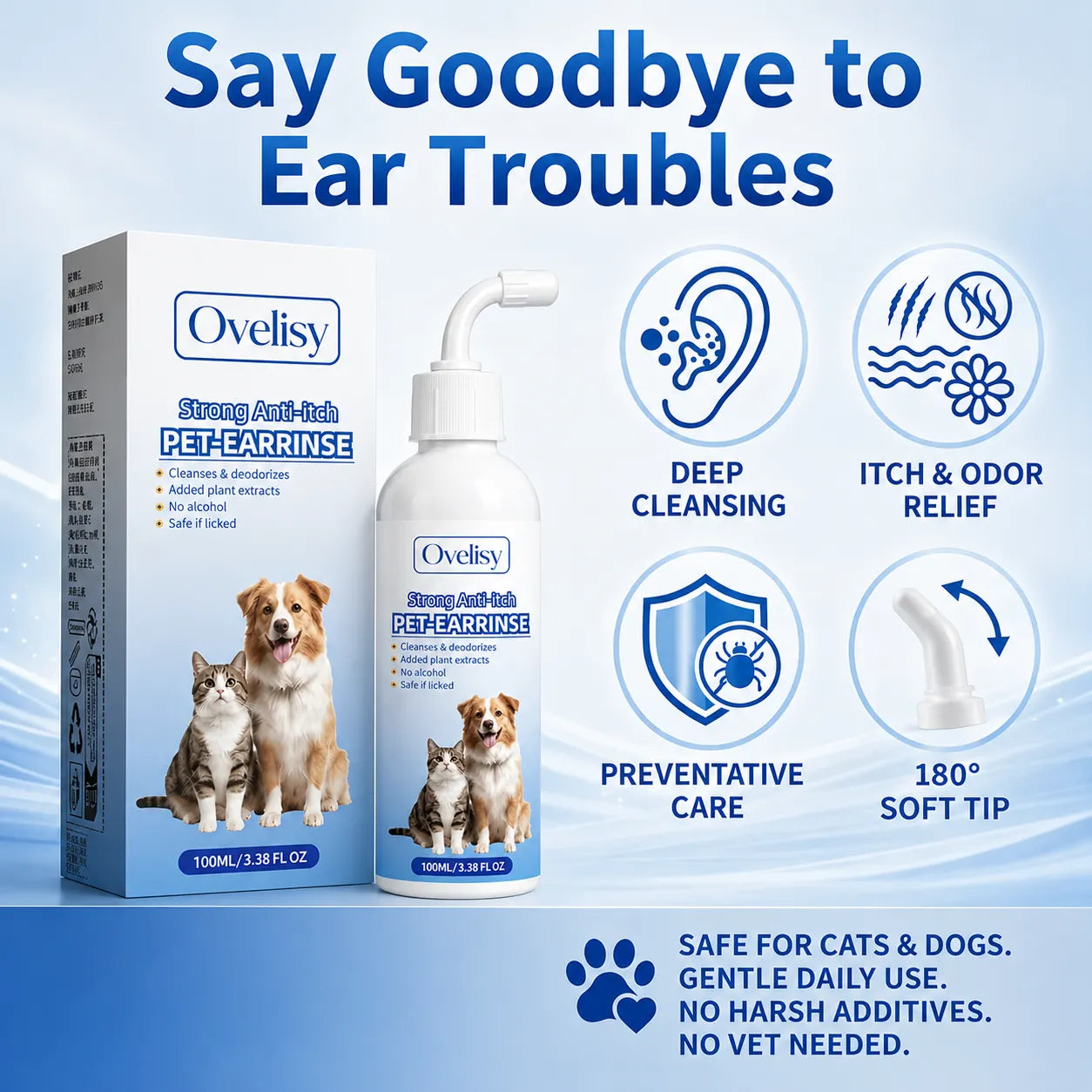 Gentle Pet Ear Wash | Odor-Free Cleaning for Dogs & Cats