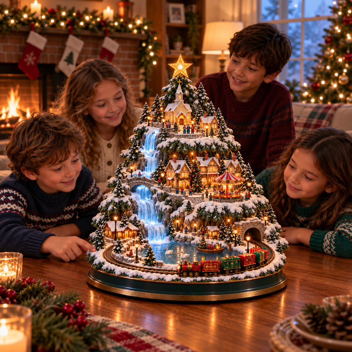 🎁🚂LAST DAY 49%✨ Lighted Christmas Village Tree with Train & Carousel✨
