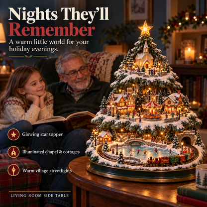 🎁🚂LAST DAY 49%✨ Lighted Christmas Village Tree with Train & Carousel✨
