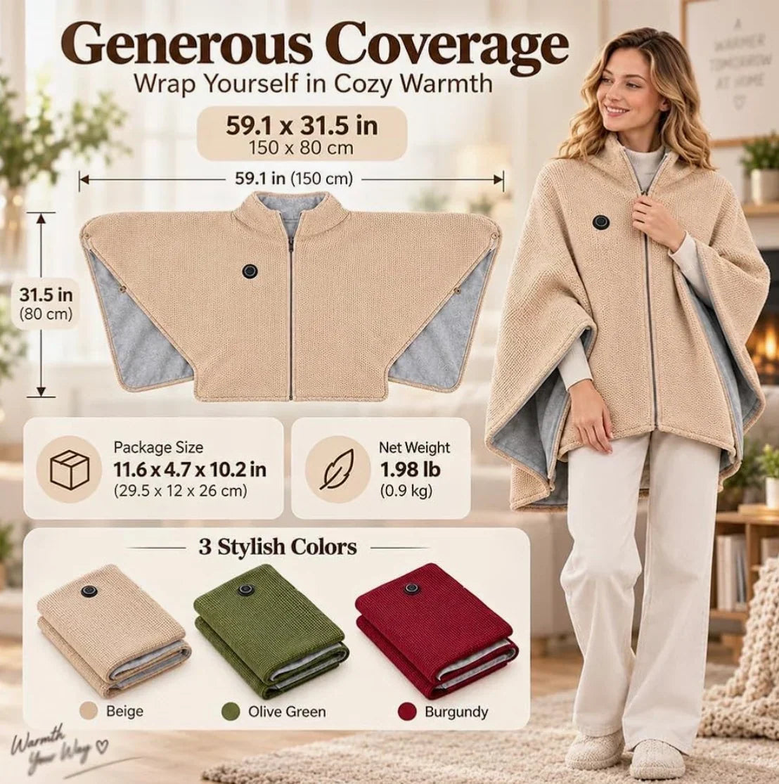 🔥 Christmas Sale — 50% OFF! ❄️ Stay Warm All Winter — Portable Electric Heated Blanket Shawl