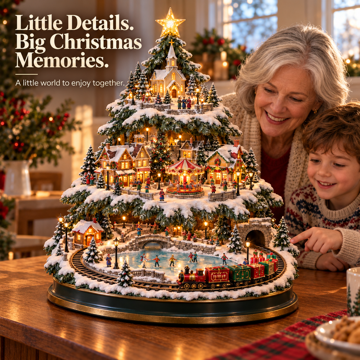 🎁🚂LAST DAY 49%✨ Lighted Christmas Village Tree with Train & Carousel✨