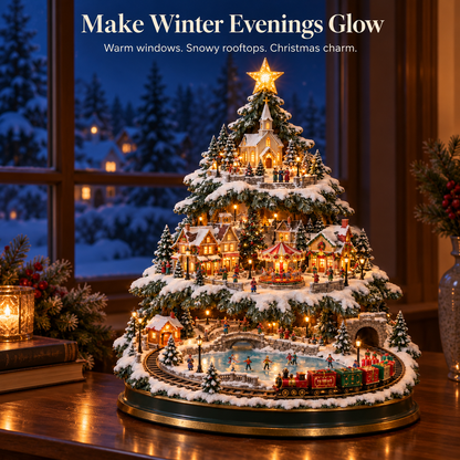 🎁🚂LAST DAY 49%✨ Lighted Christmas Village Tree with Train & Carousel✨