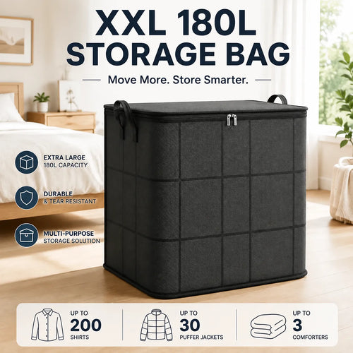 🔥 Hot sell! 🏠 XXL 180L Storage Bag – Large Capacity Moving & Closet Organizer for Quilts, Bedding & Sweaters.