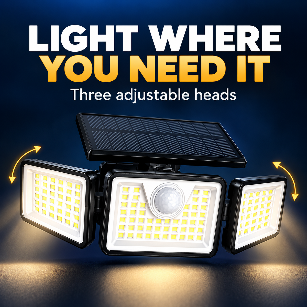 💡 Three-Head Solar Motion Security Light | Adjustable Outdoor Wall Light