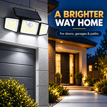 💡 Three-Head Solar Motion Security Light | Adjustable Outdoor Wall Light