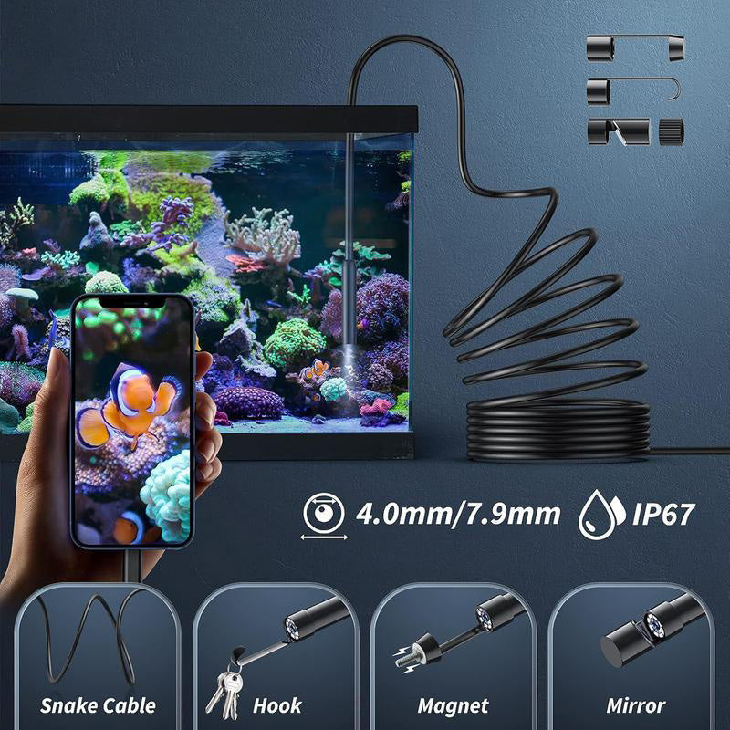 🎁✨HD Endoscope Camera for iPhone & Android – 1920P Inspection Scope with 8 Adjustable LED Lights 🔍📱