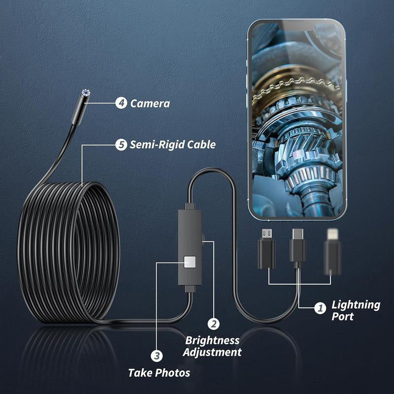 🎁✨HD Endoscope Camera for iPhone & Android – 1920P Inspection Scope with 8 Adjustable LED Lights 🔍📱