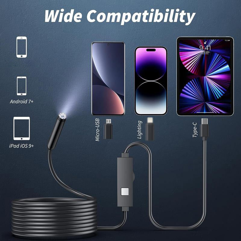 🎁✨HD Endoscope Camera for iPhone & Android – 1920P Inspection Scope with 8 Adjustable LED Lights 🔍📱